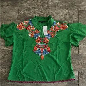 Calessa Green Embroidered Women's Top